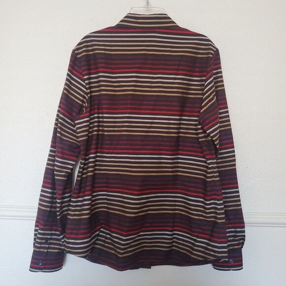 Coldwater Creek Blouse Size S 8 Brown Red Stripe No Iron Long Sleeve Button - Picture 7 of 15